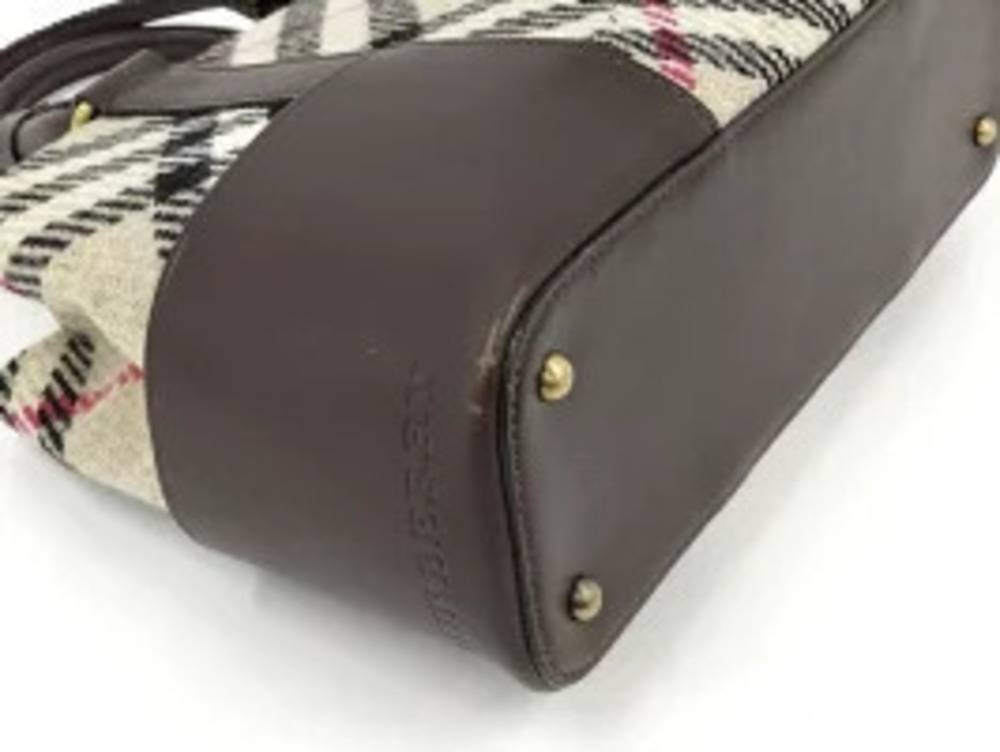 Burberry beige handbag check wool brown leather Nova dark - Picture 3 of 9